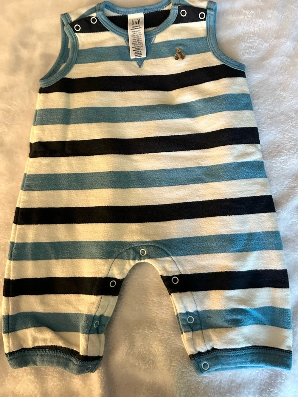 GAP Baby Striped Tank Top in Blue, White & Navy with Teddy Motif